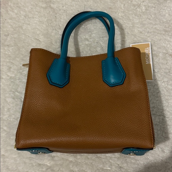 BNWT Michael Kors Tan Brown and Teal Mercer Leather Bag - Picture 5 of 7